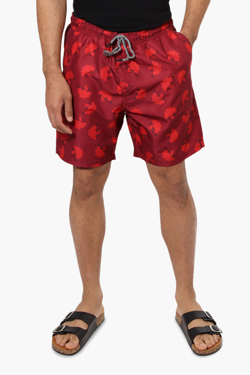 Canada Weather Gear Leaf Pattern Tie Waist Shorts - Red
