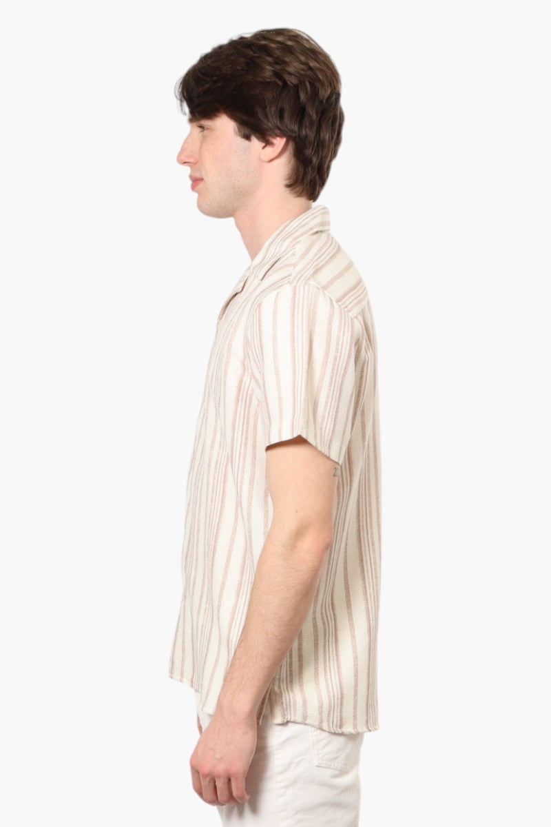 Essex Crossing Striped Camp Collar Casual Shirt - Cream - Mens Casual Shirts - International Clothiers