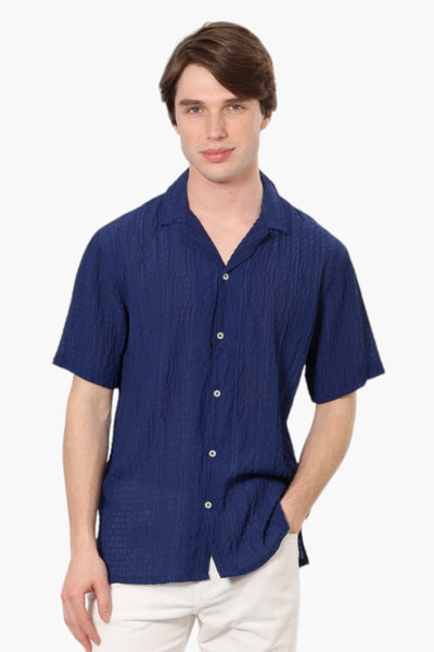 Bruno Camp Collar Bubble Texture Casual Shirt - Navy - Mens Casual Shirts - International Clothiers