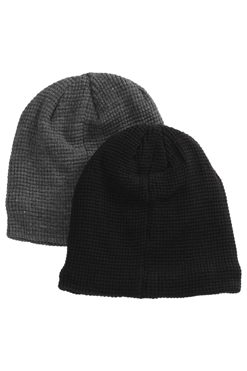 Canada Weather Gear 2 Pack Waffle Beanie Hat - Grey - Mens Hats - International Clothiers