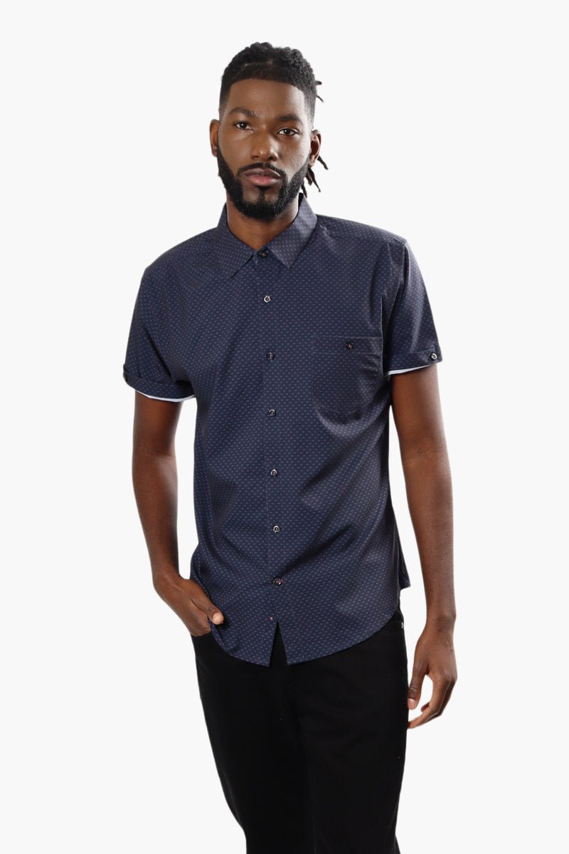 Canada Weather Gear Patterned Short Sleeve Casual Shirt - Navy - Mens Casual Shirts - International Clothiers