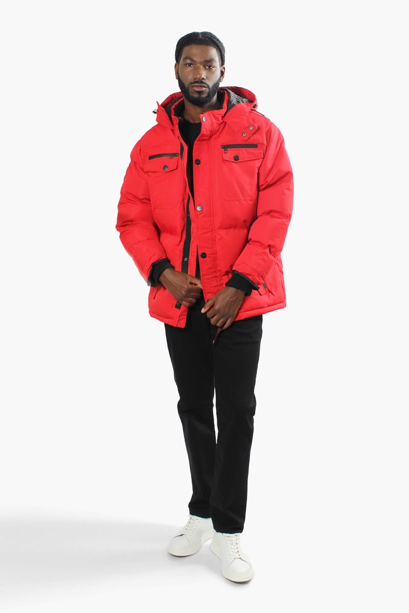 Canada Weather Gear Zip Pocket Puffer Parka Jacket - Red - Mens Parka Jackets - International Clothiers