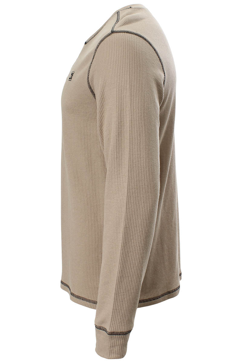 Fahrenheit Active Gear Solid Henley Long Sleeve Top - Beige - Mens Long Sleeve Tops - International Clothiers