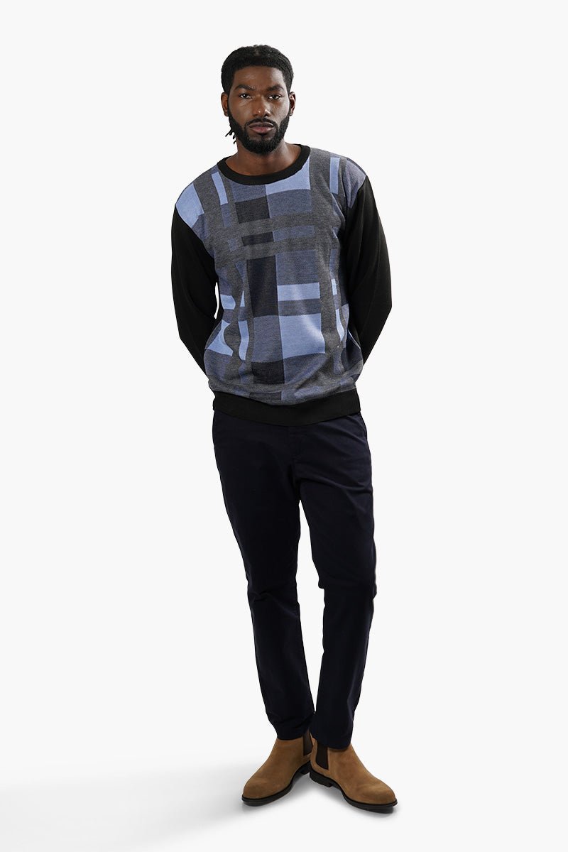Jay Y. Ko Plaid Striped Pullover Sweater - Blue - Mens Pullover Sweaters - International Clothiers