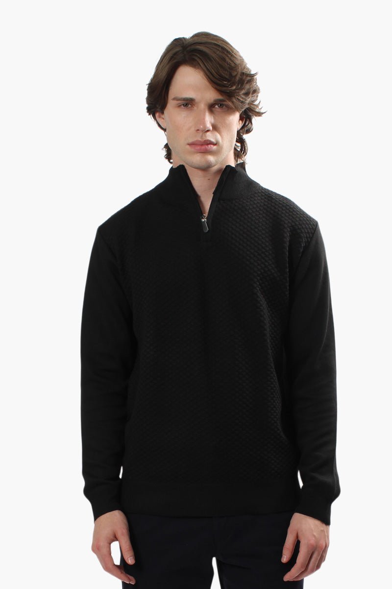 Jay Y. Ko Printed 1/4 Zip Pullover Sweater - Black - Mens Pullover Sweaters - International Clothiers