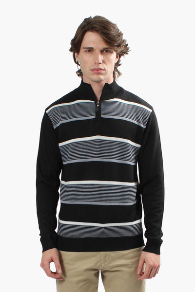 Jay Y. Ko Striped 1/4 Zip Pullover Sweater - Black - Mens Pullover Sweaters - International Clothiers