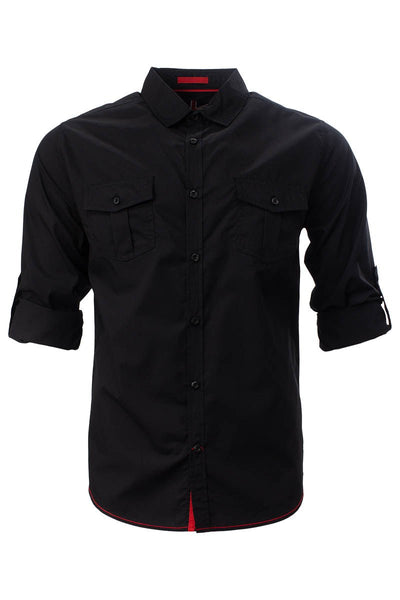 Solid Roll Up Sleeve Casual Shirt - Black - Mens Casual Shirts - International Clothiers