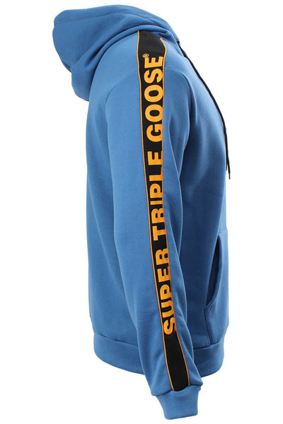 Super Triple Goose Logo Printed Sleeve Hoodie - Blue - Mens Hoodies & Sweatshirts - International Clothiers