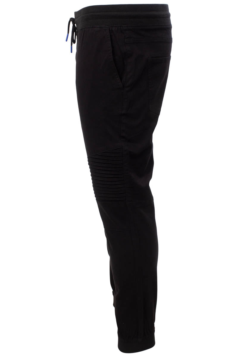 Super Triple Goose Solid Tie Waist Moto Jogger Pants - Black - Mens Pants - International Clothiers