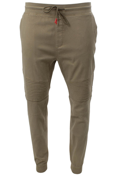 Super Triple Goose Solid Tie Waist Moto Jogger Pants - Olive - Mens Pants - International Clothiers
