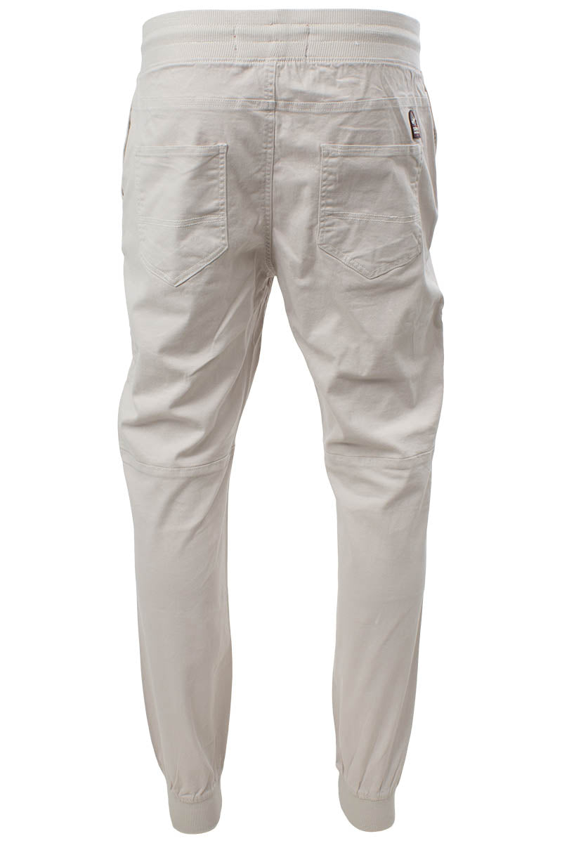 Super Triple Goose Solid Tie Waist Moto Jogger Pants - Stone - Mens Pants - International Clothiers