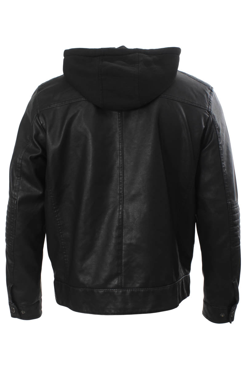 Super Triple Goose Zipper Pocket Vegan Leather Moto Jacket - Black - Mens Moto Jackets - International Clothiers