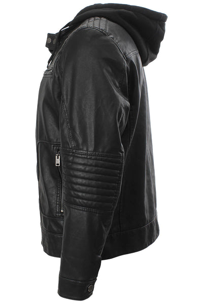 Super Triple Goose Zipper Pocket Vegan Leather Moto Jacket - Black - Mens Moto Jackets - International Clothiers