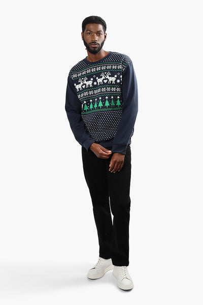 Ugly Christmas Sweater Festive Print Christmas Sweater - Navy - Mens Christmas Sweaters - International Clothiers