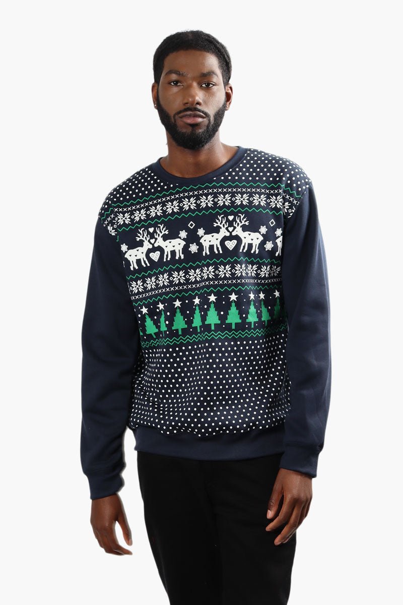 Ugly Christmas Sweater Festive Print Christmas Sweater - Navy - Mens Christmas Sweaters - International Clothiers