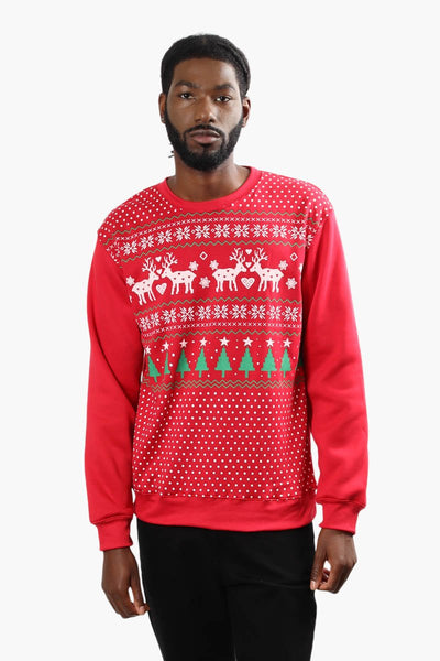 Ugly Christmas Sweater Festive Print Christmas Sweater - Red - Mens Christmas Sweaters - International Clothiers