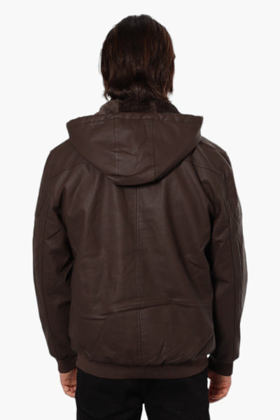 Super Triple Goose Hooded Vegan Leather Moto Jacket - Brown - Mens Moto Jackets - International Clothiers